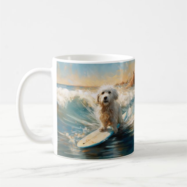 Coton De Tulear Beach Surfing Painting Coffee Mug (Left)