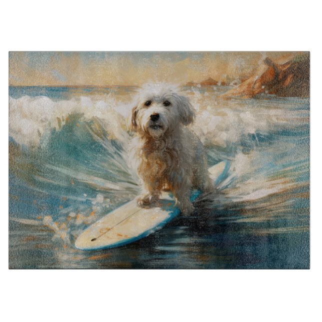 Coton De Tulear Beach Surfing Painting Cutting Board (Front)