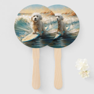 Coton De Tulear Beach Surfing Painting Hand Fan