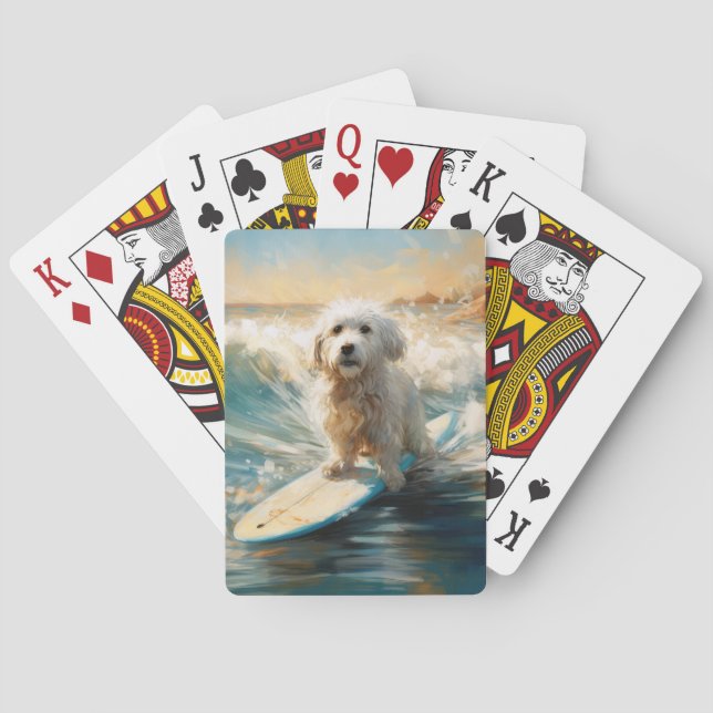 Coton De Tulear Beach Surfing Painting Playing Cards (Back)
