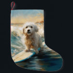 Coton De Tulear Beach Surfing Painting Small Christmas Stocking<br><div class="desc">Immerse yourself in the playful world of canine adventure with this captivating painting. A spirited dog takes to the waves, skilfully riding the surf on a sun-kissed beach. The vibrant artwork beautifully captures the essence of beachside excitement as the dog fearlessly rides the waves, embodying the spirit of fun and...</div>