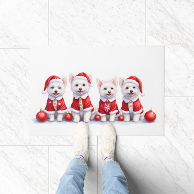 Coton de Tulear Christmas Dress Santa Hat Doormat (Indoor)