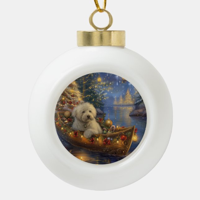 Coton De Tulear Christmas Festive Voyage Ceramic Ball Christmas Ornament (Front)