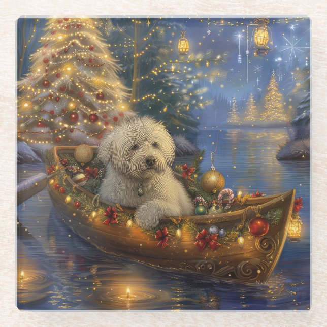 Coton De Tulear Christmas Festive Voyage  Glass Coaster (Front)