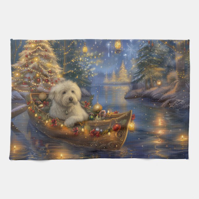 Coton De Tulear Christmas Festive Voyage  Tea Towel (Horizontal)