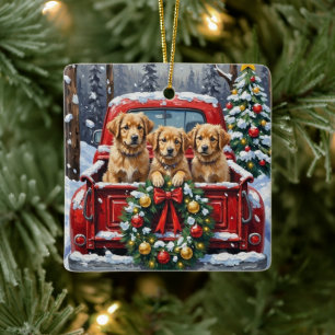 Coton de Tulear Christmas Red Truck Holiday Ceramic Ornament