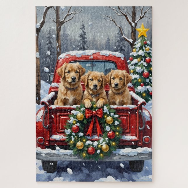 Coton de Tulear Christmas Red Truck Holiday Jigsaw Puzzle (Vertical)