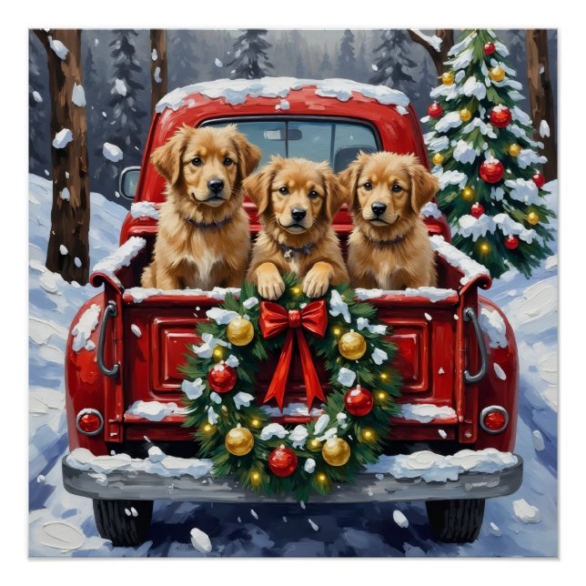 Coton de Tulear Christmas Red Truck Holiday Poster (Front)
