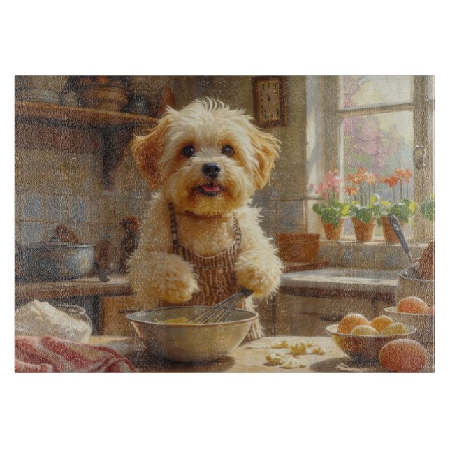 Coton de Tulear Cooking in Kitchen Cutting Board (Front)