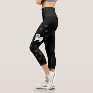Coton De Tulear Cute Cartoon Dog & Paws Capri Leggings
