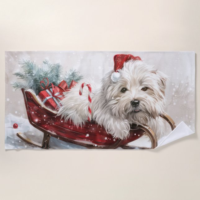 Coton De Tulear Dog Christmas Festive Beach Towel (Front)
