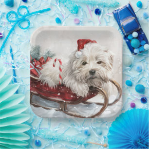 Coton De Tulear Dog Christmas Festive Paper Plate