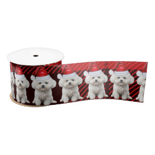 Coton de Tulear Dog Holiday Plaid Funny Christmas Satin Ribbon