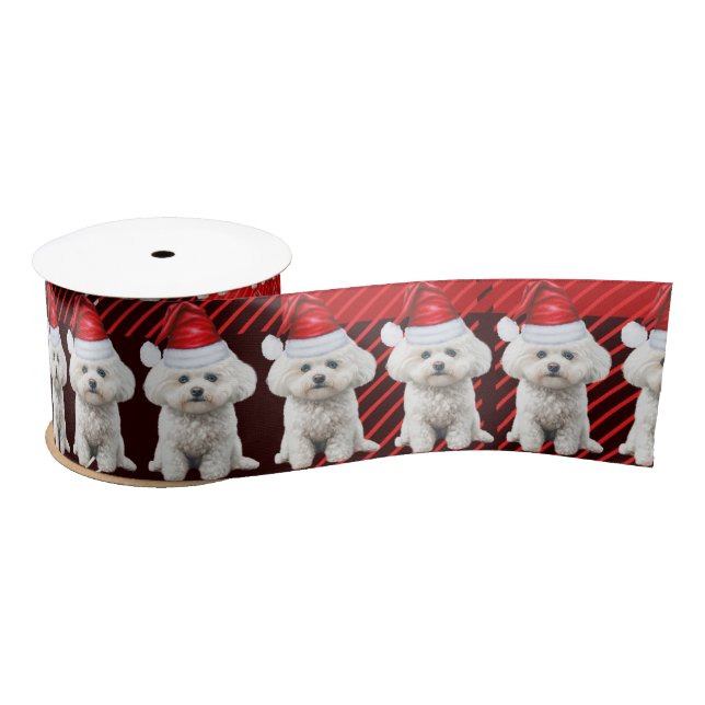 Coton de Tulear Dog Holiday Plaid Funny Christmas Satin Ribbon (Spool)
