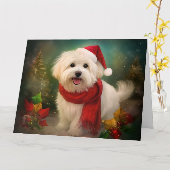 Coton De Tulear Dog in Snow Christmas Card (Yellow Flower)
