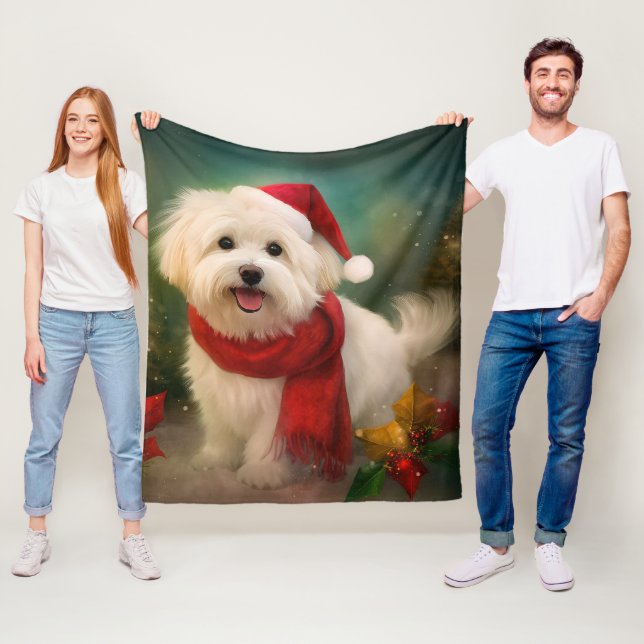 Coton De Tulear Dog in Snow Christmas Fleece Blanket (In Situ)