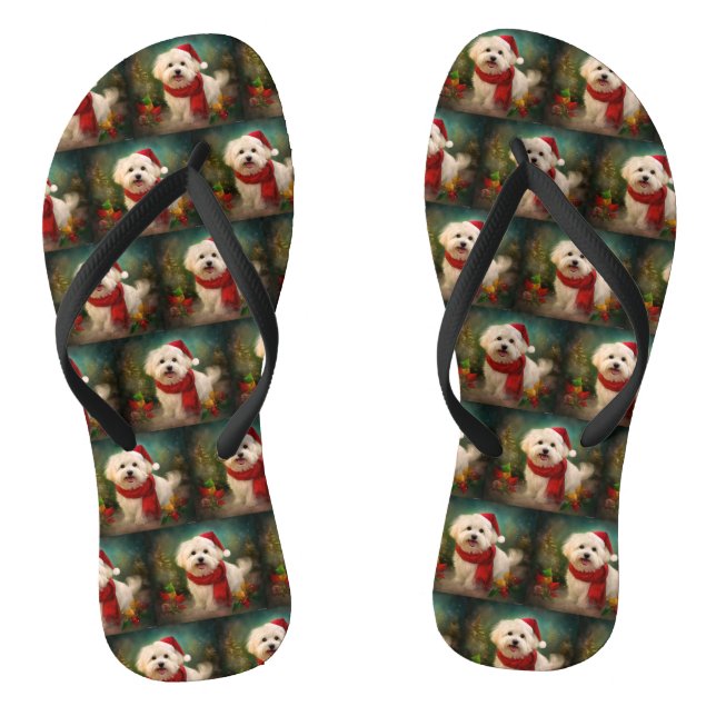 Coton De Tulear Dog in Snow Christmas Flip Flops (Footbed)
