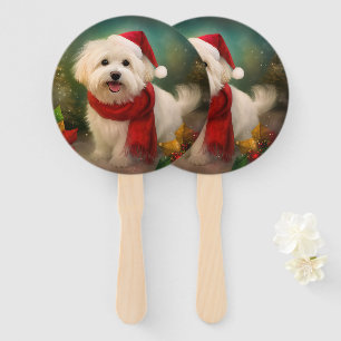 Coton De Tulear Dog in Snow Christmas Hand Fan