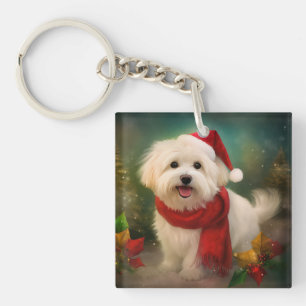 Coton De Tulear Dog in Snow Christmas Key Ring