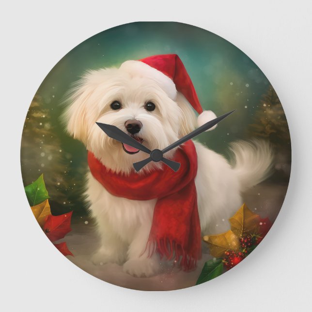 Coton De Tulear Dog in Snow Christmas Large Clock (Front)