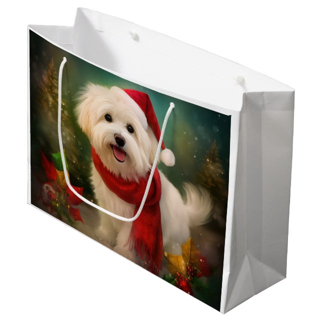 Coton De Tulear Dog in Snow Christmas Large Gift Bag (Front Angled)
