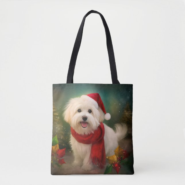 Coton De Tulear Dog in Snow Christmas Tote Bag (Front)