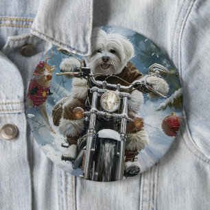 Coton De Tulear Dog Riding Motorcycle Christmas  6 Cm Round Badge