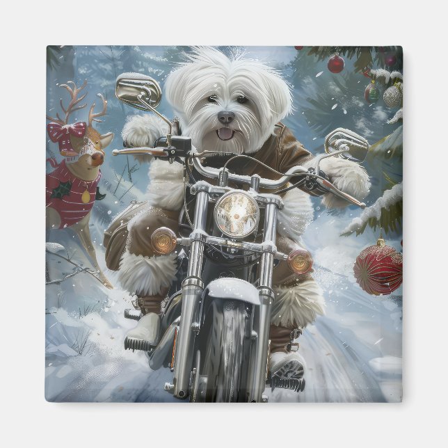 Coton De Tulear Dog Riding Motorcycle Christmas  Magnet (Front)