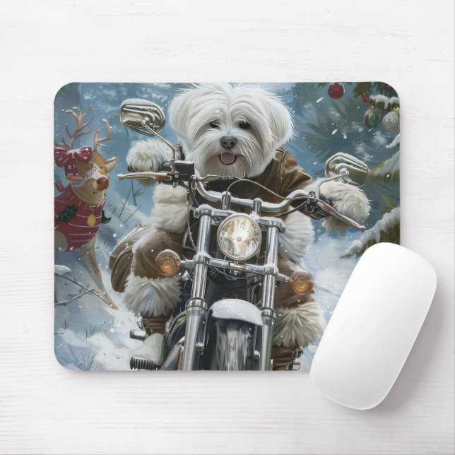 Coton De Tulear Dog Riding Motorcycle Christmas  Mouse Mat (With Mouse)