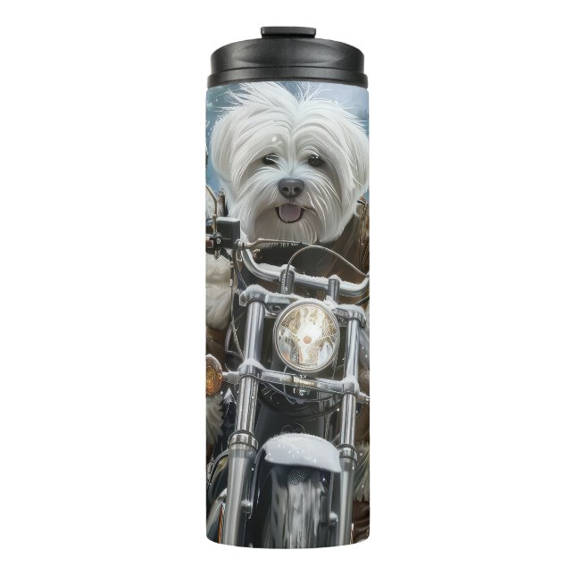 Coton De Tulear Dog Riding Motorcycle Christmas  Thermal Tumbler (Front)
