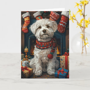 Coton De Tulear Dog With Christmas Gifts Fireplace Card