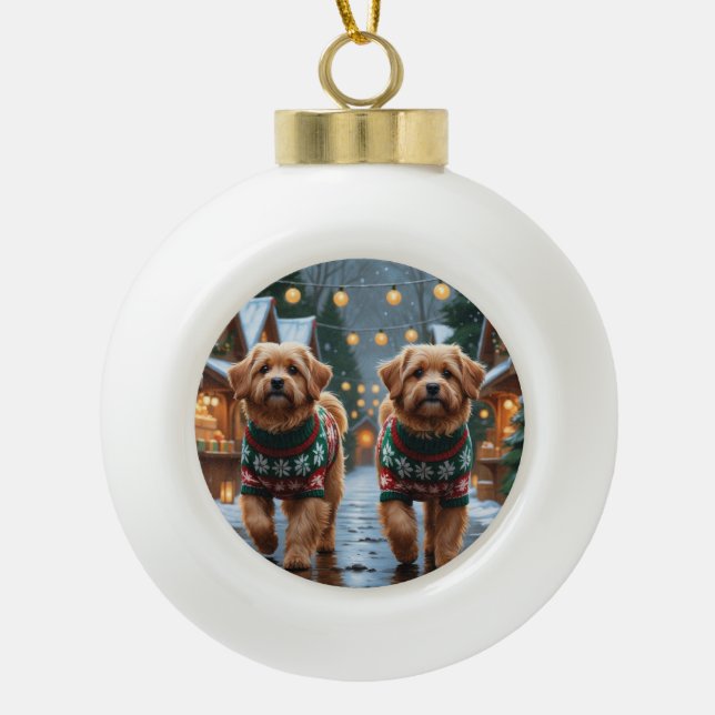Coton De Tulear Dogs Christmas Snow Holiday Ceramic Ball Christmas Ornament (Front)
