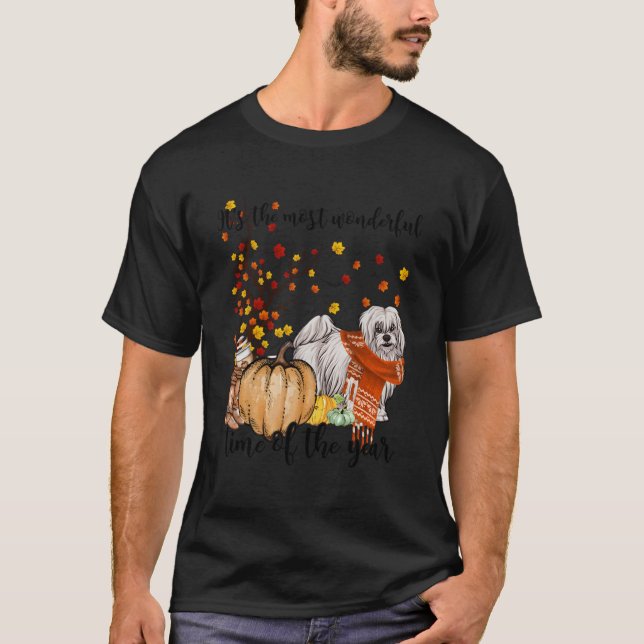Coton De Tulear Fall Pumpkins Autumn Leaf Tree T-Shirt (Front)