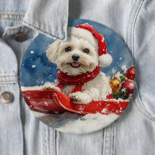 Coton De Tulear in Sledge Let it Snow Christmas 6 Cm Round Badge