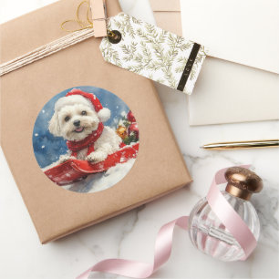 Coton De Tulear in Sledge Let it Snow Christmas Classic Round Sticker