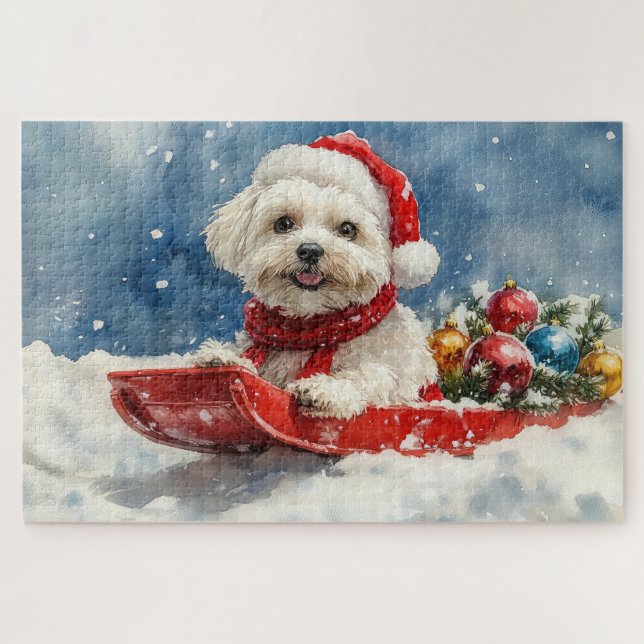 Coton De Tulear in Sledge Let it Snow Christmas Jigsaw Puzzle (Horizontal)
