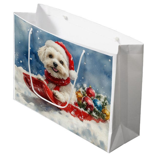 Coton De Tulear in Sledge Let it Snow Christmas Large Gift Bag (Front Angled)