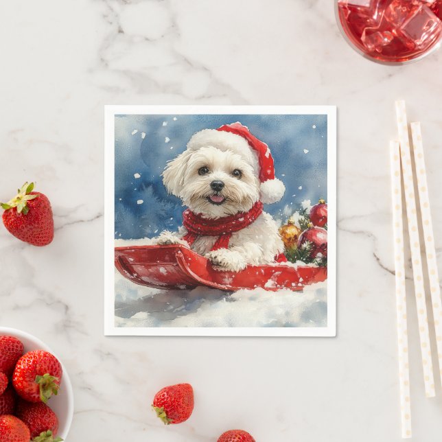Coton De Tulear in Sledge Let it Snow Christmas Napkin (Insitu)