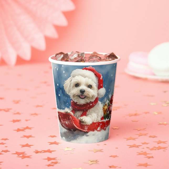 Coton De Tulear in Sledge Let it Snow Christmas Paper Cups (Insitu)