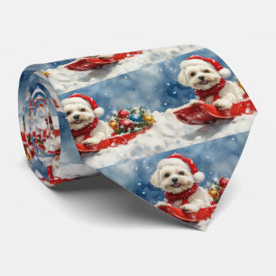 Coton De Tulear in Sledge Let it Snow Christmas Tie