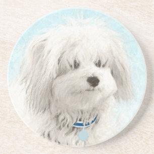Coton de Tulear Painting - Cute Original Dog Art Coaster