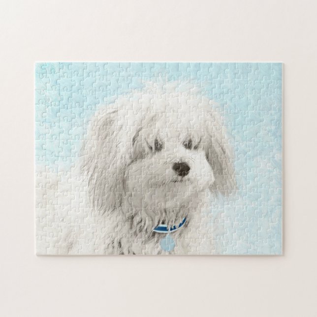 Coton de Tulear Painting - Cute Original Dog Art Jigsaw Puzzle (Horizontal)