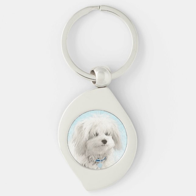 Coton de Tulear Painting - Cute Original Dog Art Key Ring (Front)