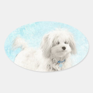 Coton de Tulear Painting - Cute Original Dog Art Oval Sticker