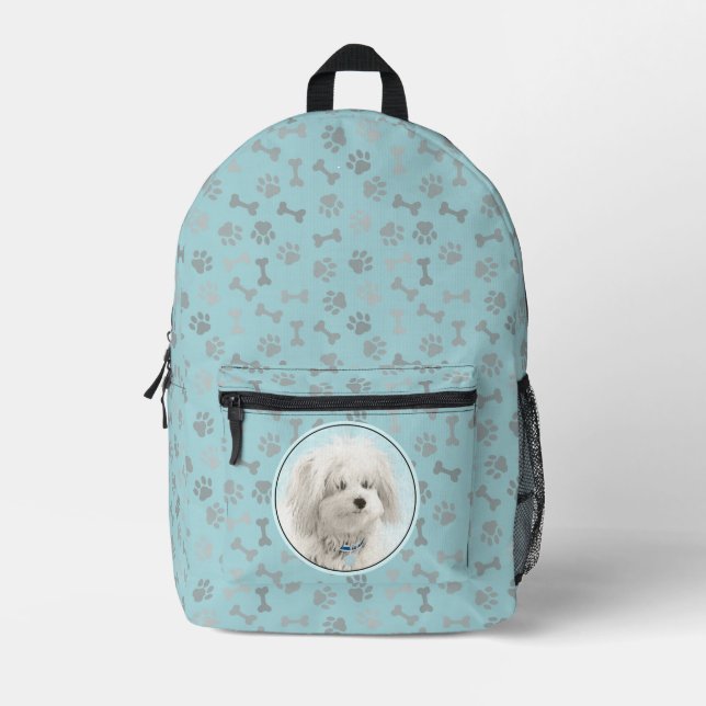 Coton de Tulear Painting - Cute Original Dog Art Printed Backpack (Front)