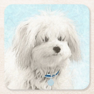 Coton de Tulear Painting - Cute Original Dog Art Square Paper Coaster