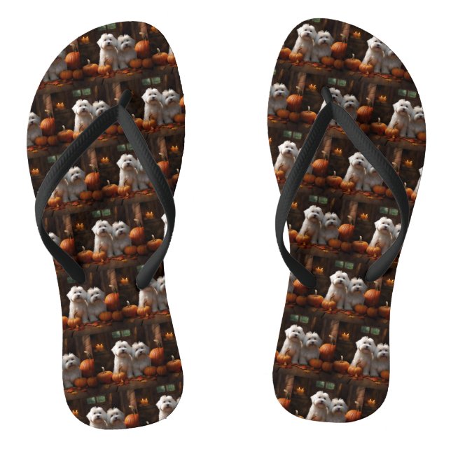 Coton De Tulear Puppy Autumn Delight Pumpkin  Flip Flops (Footbed)