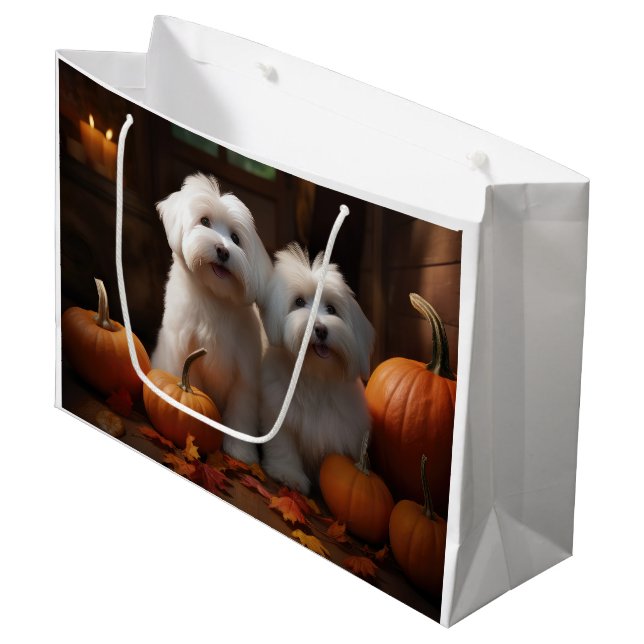 Coton De Tulear Puppy Autumn Delight Pumpkin  Large Gift Bag (Front Angled)