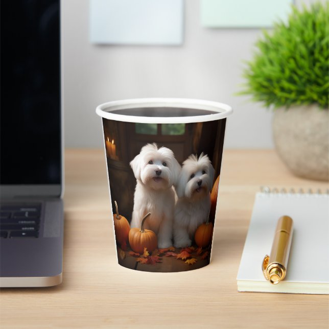 Coton De Tulear Puppy Autumn Delight Pumpkin  Paper Cups (Insitu)