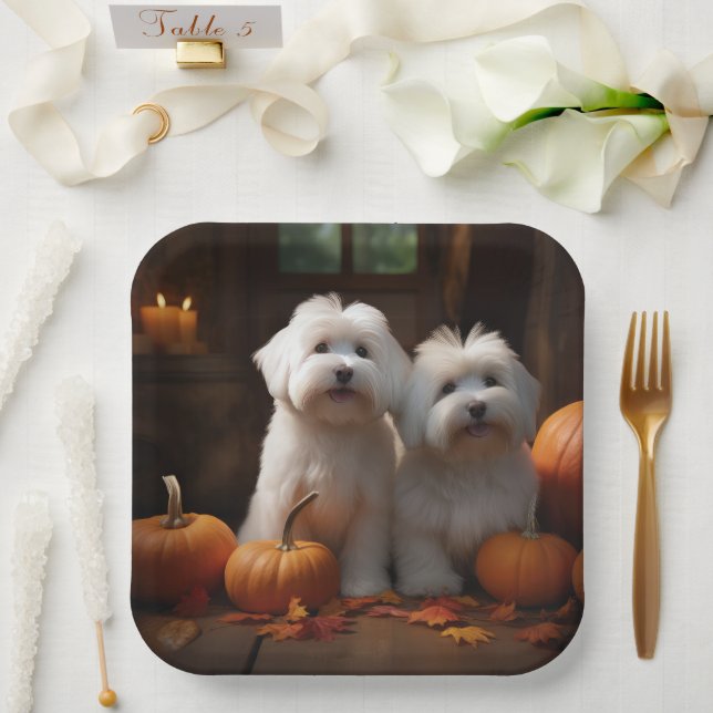 Coton De Tulear Puppy Autumn Delight Pumpkin  Paper Plate (Wedding)
